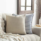 Lunara Cream Raised Ribbed Horizontal Stripe Cottage Country Linen Lumbar Pillow - Clearance