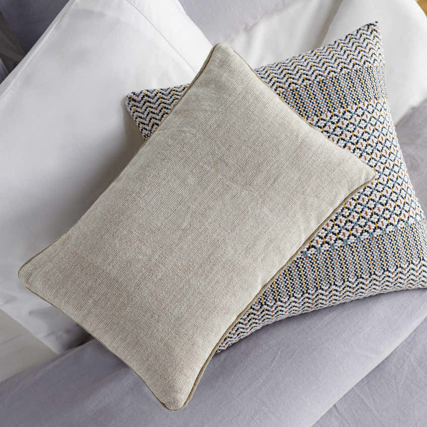 Lunara Cream Raised Ribbed Horizontal Stripe Cottage Country Linen Lumbar Pillow - Clearance