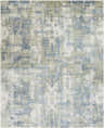 Close-up of the Pyle Area Rug. Hand-knotted wool rug with a contemporary abstract design in beige, blue, and sage tones. Design-Rectangle-810