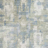 Close-up of the Pyle Area Rug, a contemporary design in beige, blue, sage, and light beige. Hand-knotted wool and viscose texture. Swatch