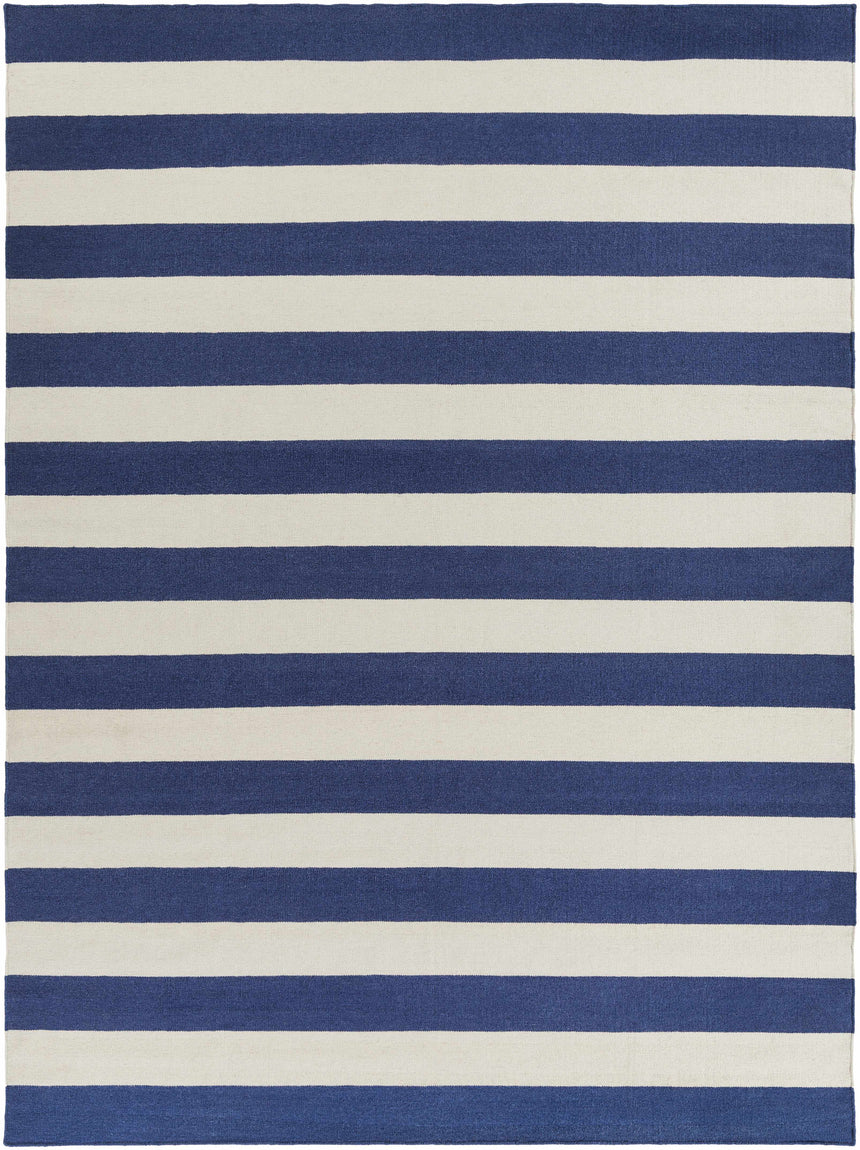 Ingersoll 8x11 Blue&White Striped Wool Rug - Clearance