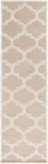 Close-up of the Quicksand Area Rug runner. Hand-tufted wool rug with a neutral beige and ivory quatrefoil pattern. Design-Runner-38