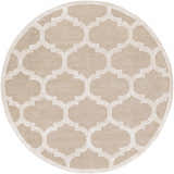 Round Quicksand Area Rug. Hand-tufted wool rug in tan and ivory with a quatrefoil pattern. Contemporary, farmhouse style. Design-Round-8