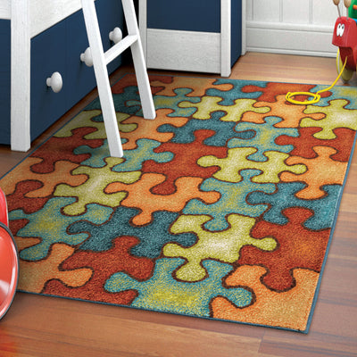 Kids Court I'M Puzzled Off-White Area Rug