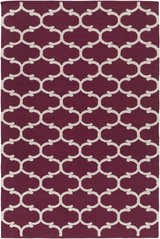 Racine Area Carpet, dark purple and ivory. Hand woven cotton rug with a contemporary quatrefoil pattern. Design-Rectangle-576