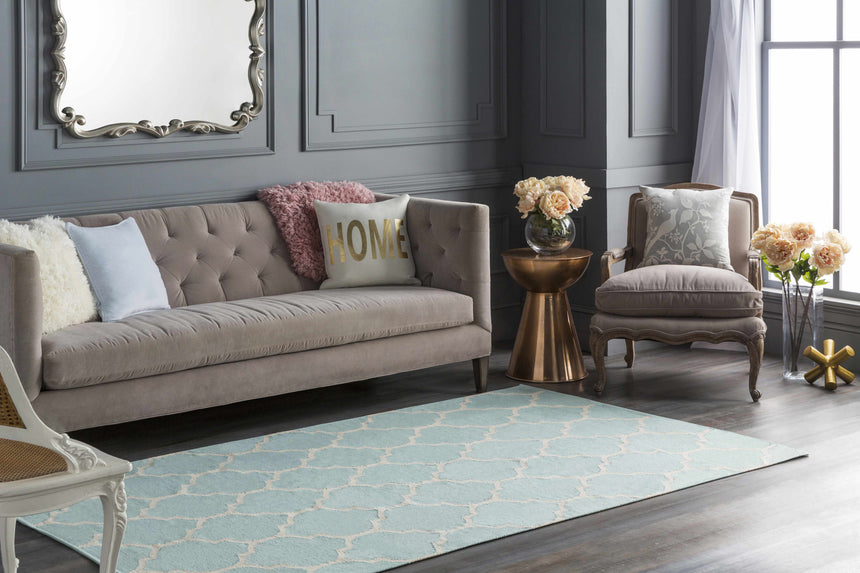 Ragan Ice Blue Trellis Cotton Rug - Clearance