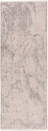 Close-up of the Rahm Ivory Marble Area Rug. Abstract black and charcoal pattern on an ivory polyester rug. Design-Runner-2773