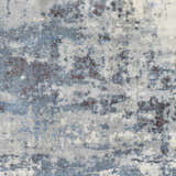 Close-up of the Ramsbottom Area Rug showing its abstract pattern in black, blue, charcoal, and cream. Swatch