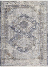Close-up of Randalia Area Rug, showcasing a traditional design in gray, ivory, and brown tones. Vintage style with floral and geometric patterns. Design-Rectangle-5710