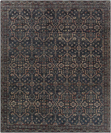 Detailed Urbancrest Premium Rug featuring a traditional, hand-knotted design in beige, burgundy, and charcoal wool. Design-Rectangle-810