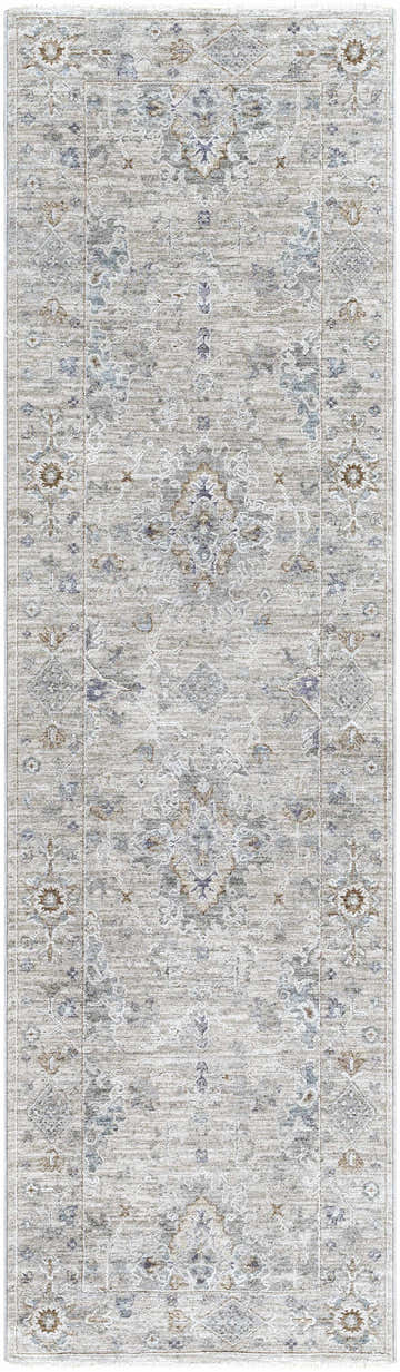 Rochedale Area Rug, a runner with a traditional floral pattern in cream, lavender, olive, pale blue, and sage. Design-Runner-2277
