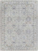 Detailed Rochedale Area Rug in cream, lavender, olive, and pale blue. Traditional floral and geometric pattern. Design-Rectangle-71010
