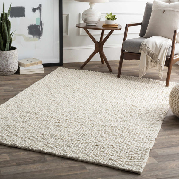 Rockfish Solid Ivory Premium Woven Wool Rug