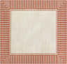 Close-up of the Redby Area Rug. Beige center with a brick red striped border in a contemporary geometric design. Design-Square-73