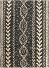 Close-up of Redondo Premium Hand Knotted Jute Carpet. Beige geometric pattern on black background. Bohemian style rug texture. Design-Rectangle-811