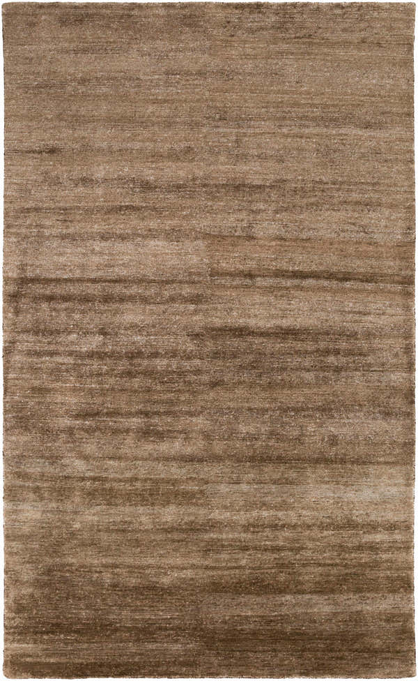 Close-up of the hand woven Reigate Area Rug. The rug has a horizontal pattern and is various shades of brown. Design-Rectangle-58