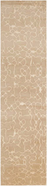 Close-up of the Renault Area Carpet. Beige wool rug with a contemporary, abstract pattern. Hand-knotted texture. Design-Runner-2610