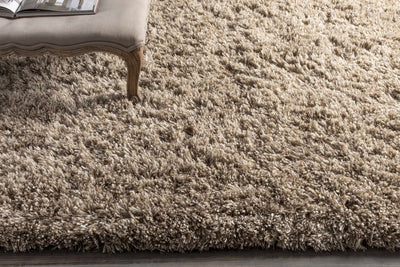 Ascot Solid Beige Wool Shag Rug