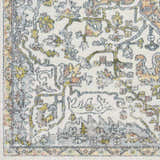 Close-up of the Reubens Area Rug, showcasing its traditional floral pattern in cream, gray, yellow, and peach tones. Swatch