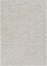 Close-up of Revillo Area Rug. Machine woven texture in light sage, medium gray, tan, teal, and white polypropylene. Design-Rectangle-5373