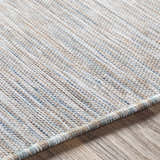 Close-up of the Revillo Area Rug showing light sage, gray, tan, teal, and white woven texture. Texture