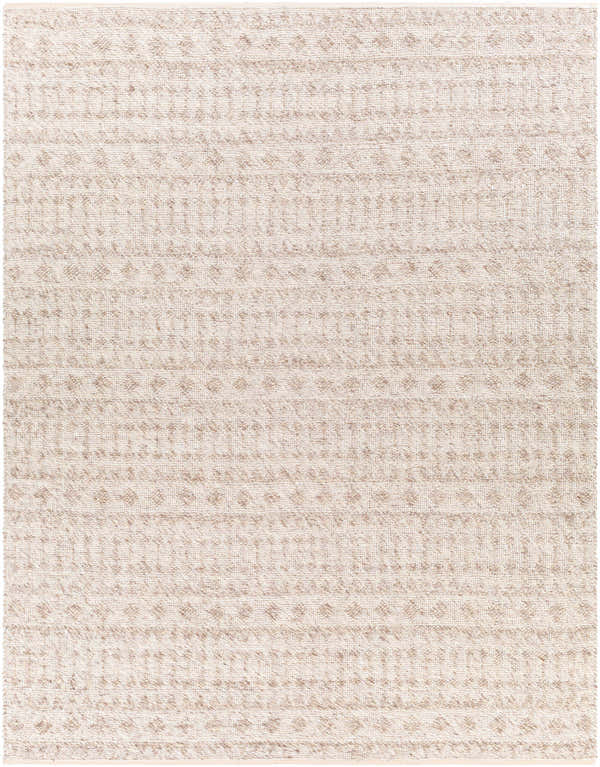 Close-up of the Argonne Area Rug. Hand woven, natural fibers in metallic silver and white with a subtle geometric pattern. Design-Rectangle-810