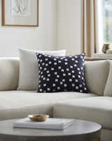 Bruska Black and Off White Brushstroke Square Pattern Modern Cotton Accent Pillow