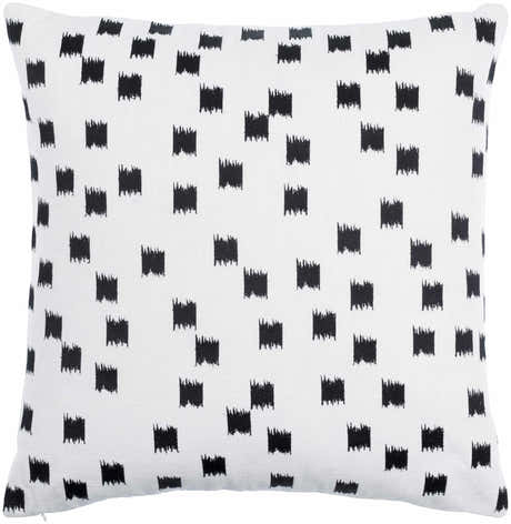 Brivon Off White and Black Brushstroke Speckle Pattern Modern Cotton Accent Pillow