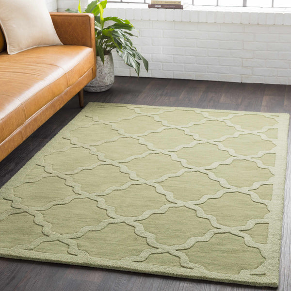 Rialto Olive Green Embossed Wool Rug - Clearance