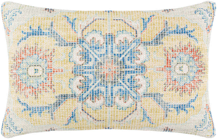 Solvani Yellow Raised Woven Linear Texture Global Bohemian Cotton Lumbar Pillow with Knotted Tassels - Clearance