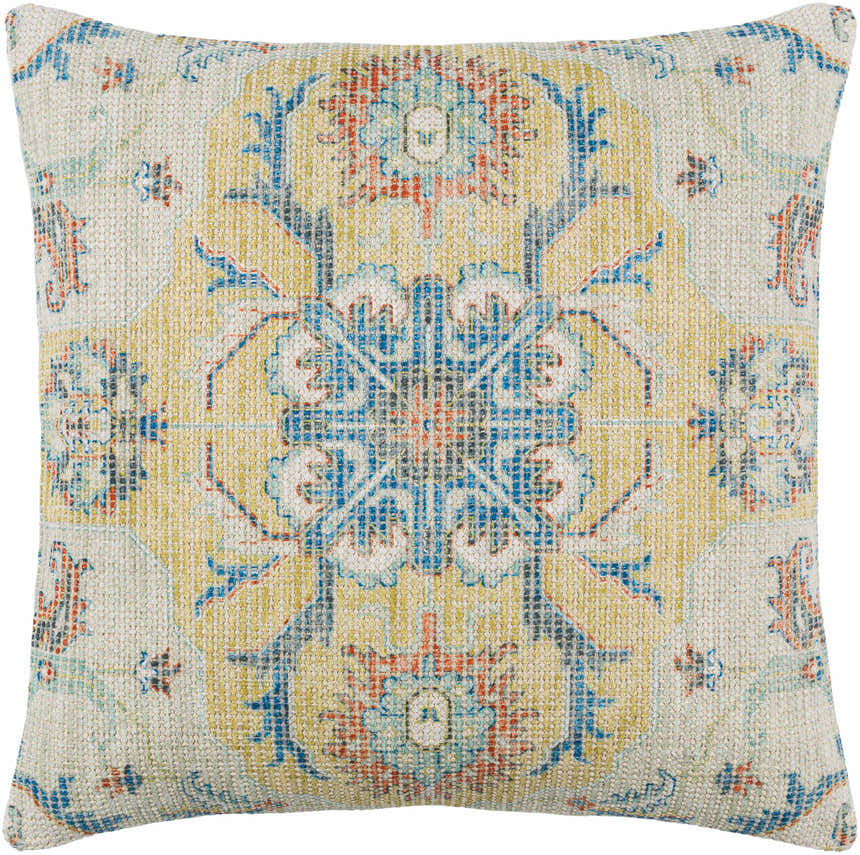 Solvani Yellow Raised Woven Linear Texture Global Bohemian Cotton Lumbar Pillow with Knotted Tassels - Clearance