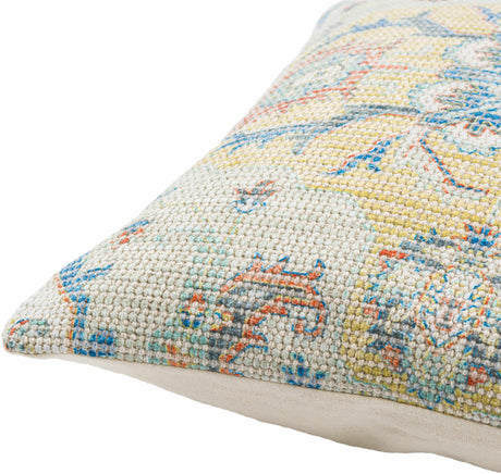 Solvani Yellow Raised Woven Linear Texture Global Bohemian Cotton Lumbar Pillow with Knotted Tassels