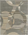 Close-up of the Rillton Modern Wool Rug featuring a geometric pattern in shades of gray, beige, and brown. Hand-tufted texture. Design-Rectangle-7996