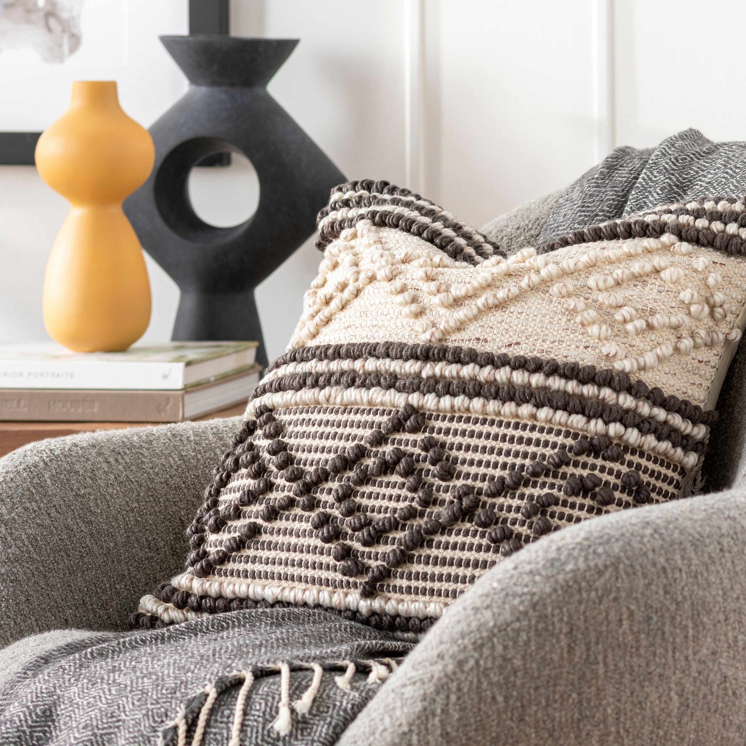 Rippey Black & White Textured Diamond Throw Pillow
