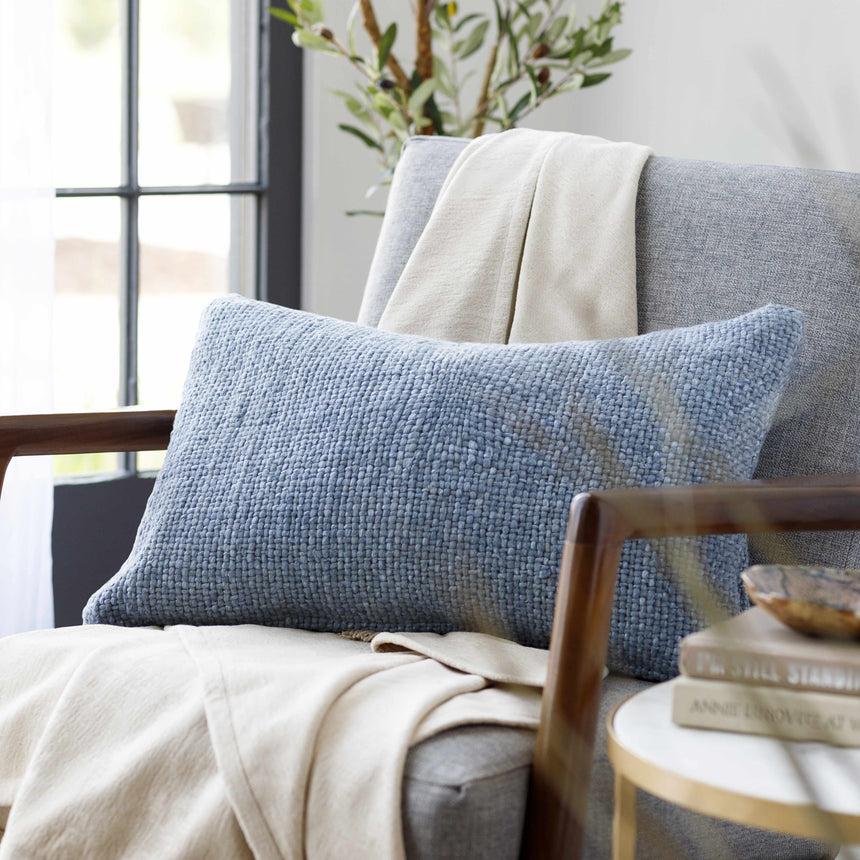 Arno Handmade Blue Square Throw Pillow - Clearance