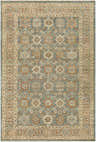 Detailed view of the Rockton Area Rug featuring a traditional floral pattern in sage, brown, and beige tones. Design-Rectangle-69