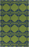 Close-up of the Rodney Area Rug, a hand-woven wool rug with a grass green and navy geometric pattern. Design-Rectangle-58