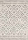 Close-up of the Romeoville Area Rug: a machine-woven rug with gray diamond and geometric patterns on a white background. Design-Rectangle-5373