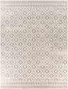 Close-up of the Romeoville Area Rug. Bohemian style rug with a diamond pattern in charcoal gray and white. Design-Rectangle-710103