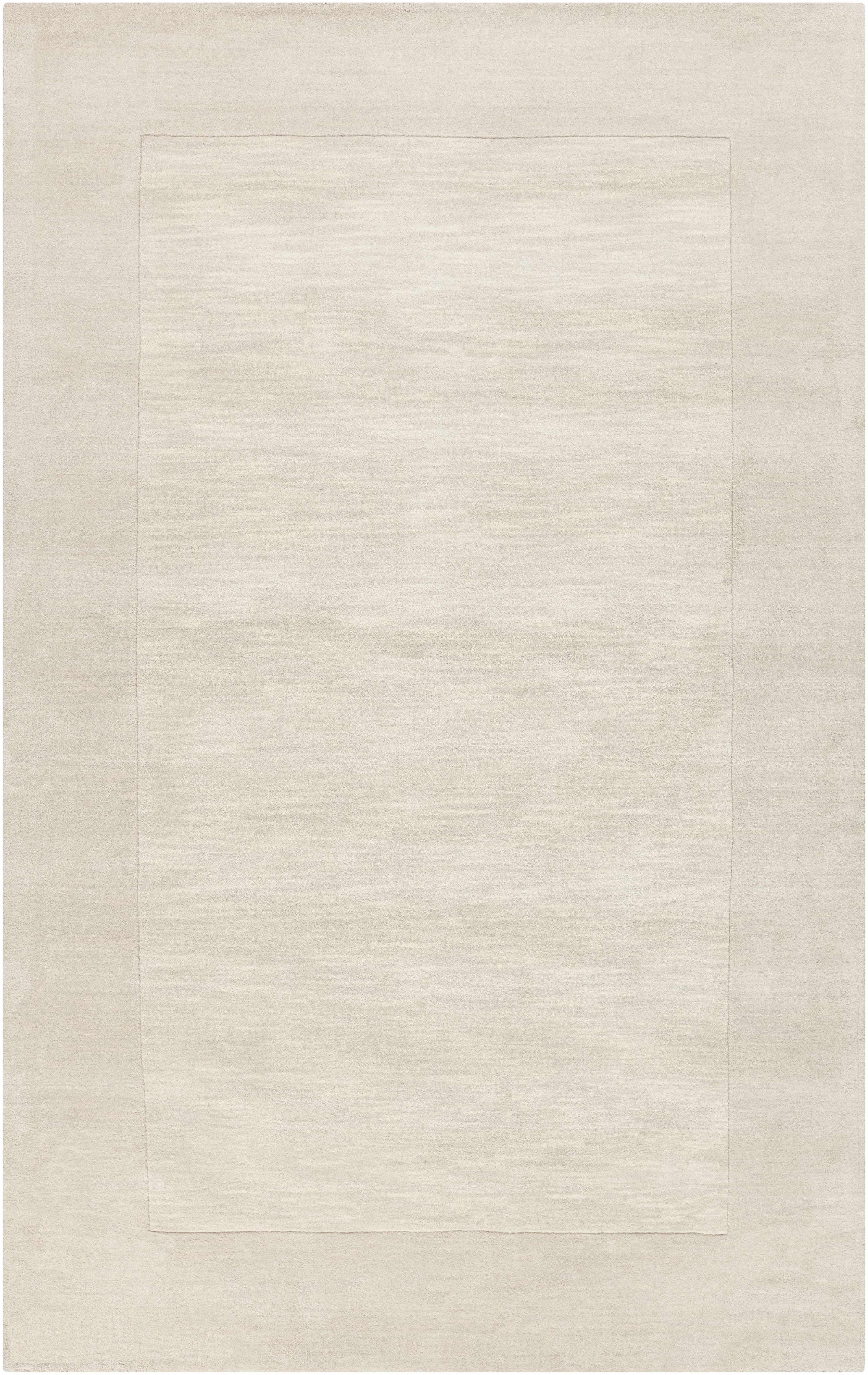 Reverse side of Bordered Solid Beige Cream Wool Rug, focusing on underside structure and material.Contemporary Area Rug Backing Canvas 5' x 8' Rectangle