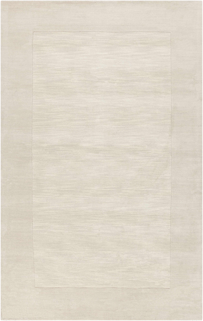 Bordered Solid Beige Cream Wool Rug