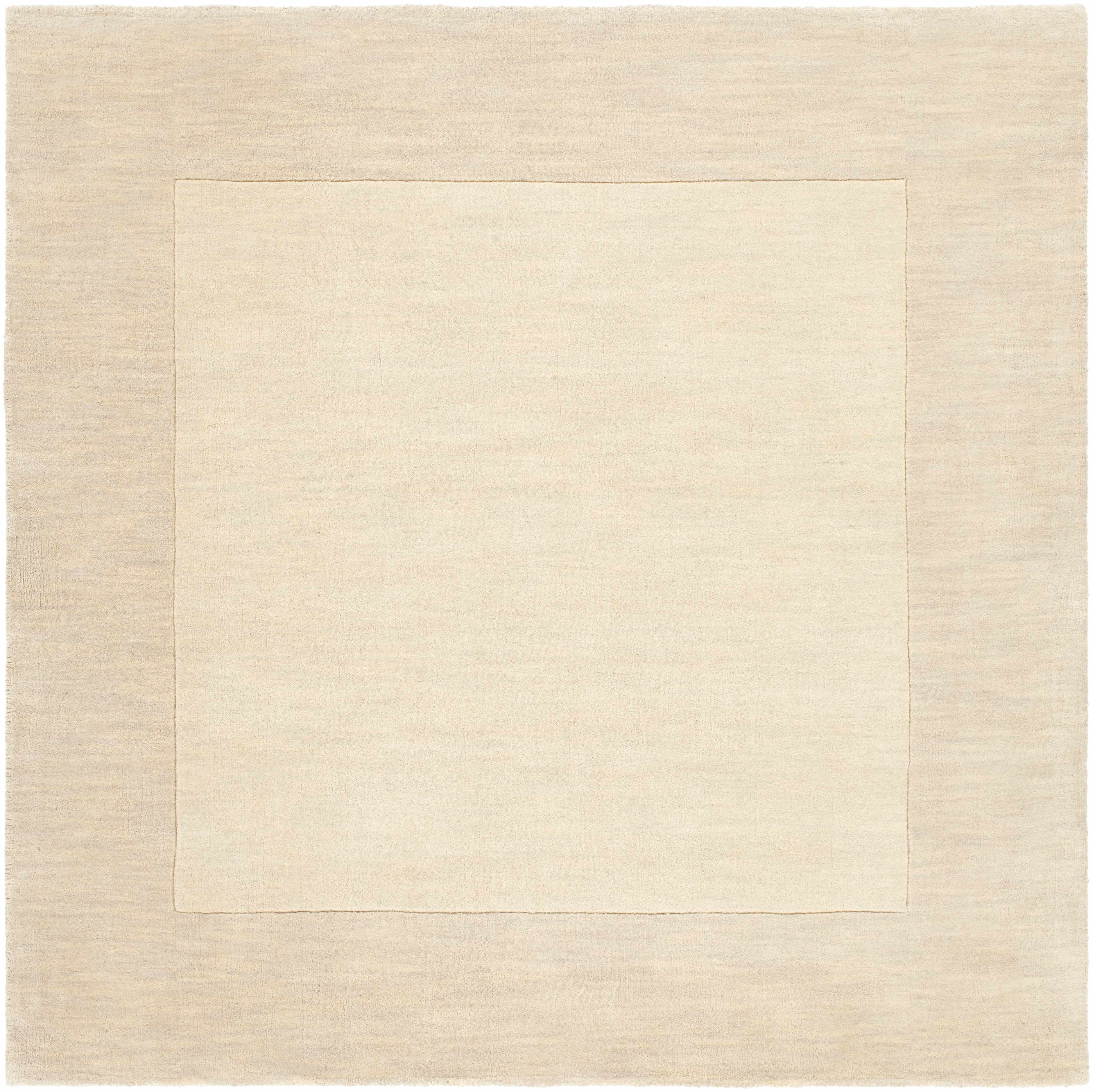 Reverse side of Bordered Solid Beige Cream Wool Rug, focusing on underside structure and material.Contemporary Area Rug Backing Canvas 6' Square