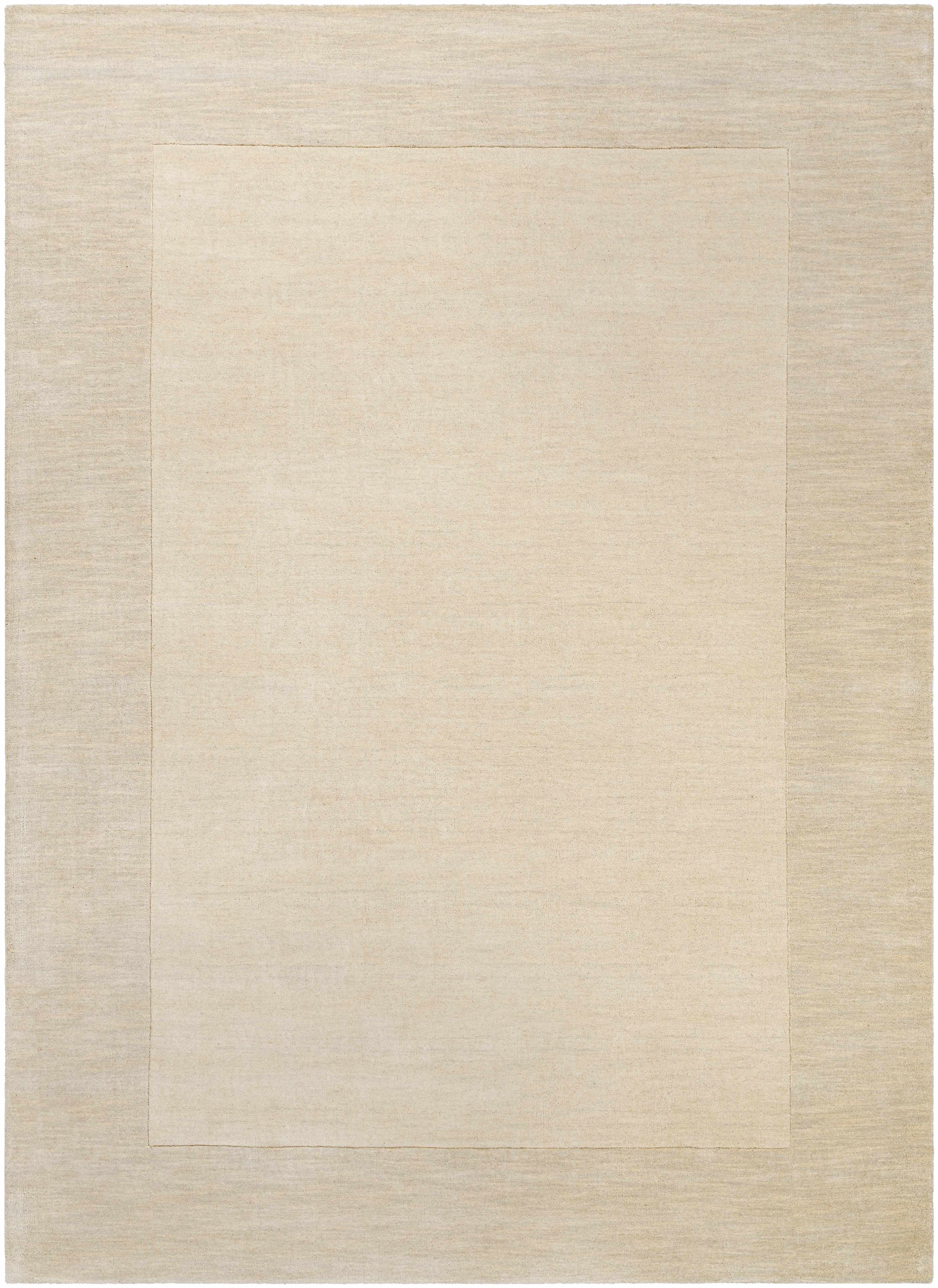 Reverse side of Bordered Solid Beige Cream Wool Rug, focusing on underside structure and material.Contemporary Area Rug Backing Canvas 8' x 11' Rectangle