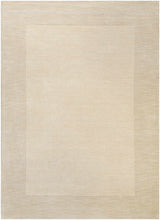 Bordered Solid Beige Cream Wool Rug
