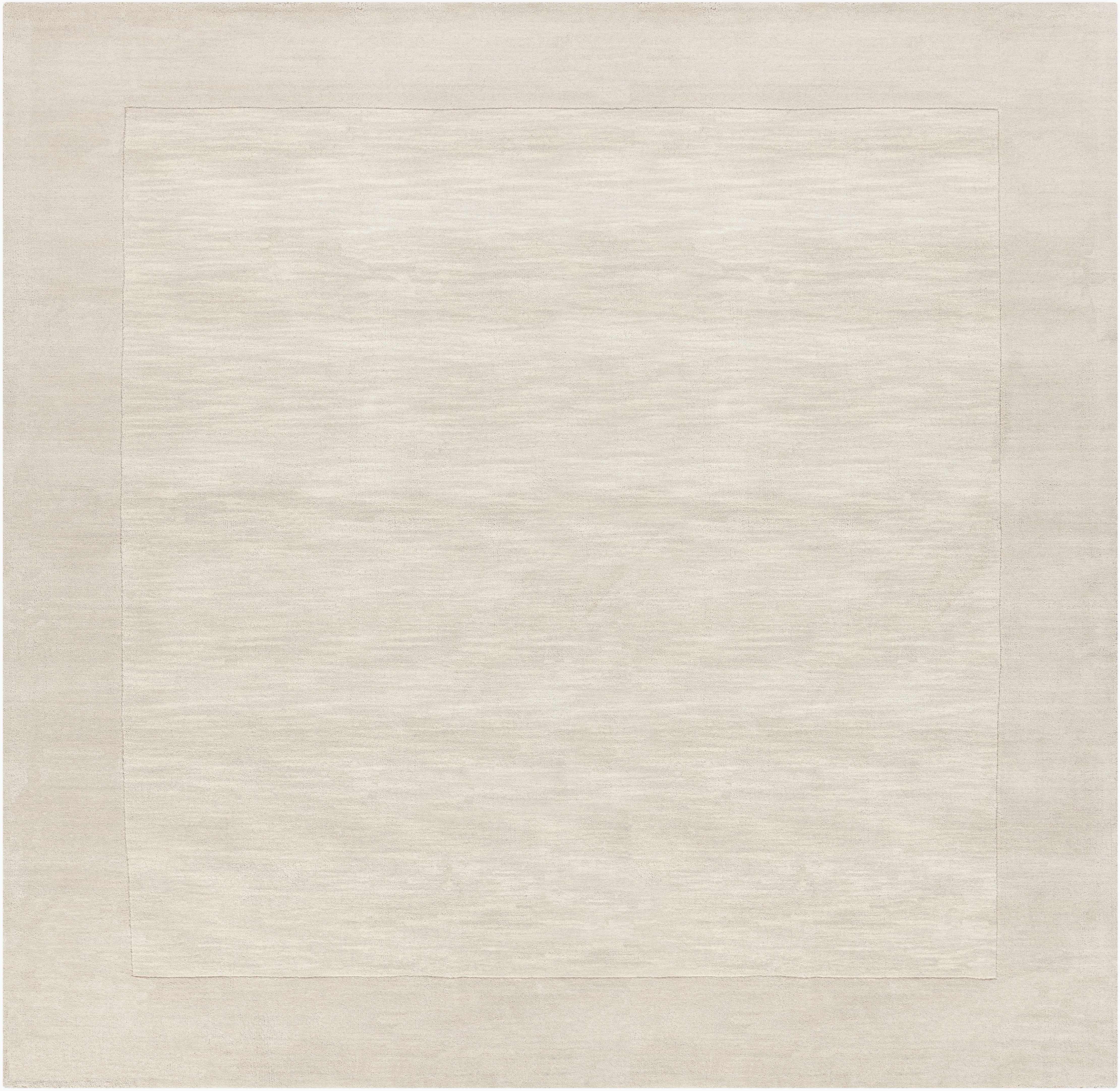 Reverse side of Bordered Solid Beige Cream Wool Rug, focusing on underside structure and material.Contemporary Area Rug Backing Canvas 8' Square