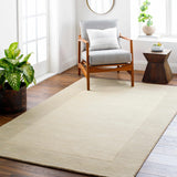 Bordered Solid Beige Cream Wool Rug