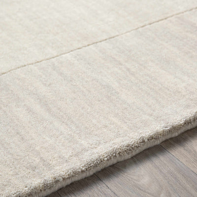 Bordered Solid Beige Cream Wool Rug