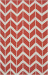 Close-up of Roodhouse Area Rug. Coral and light beige wool rug with a bold, contemporary chevron pattern. Design-Rectangle-58