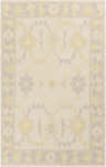 Hand-woven Rosemont Area Rug in wool. Contemporary style with a cream, gray, and yellow floral pattern. Design-Rectangle-58