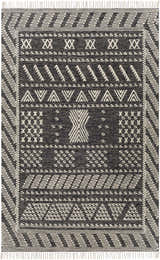 Black and white hand woven Rossville Area Rug with geometric tribal pattern. Design-Rectangle-69